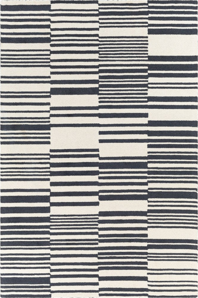 BLACK AND IVORY STRIPES HAND TUFTED CARPET