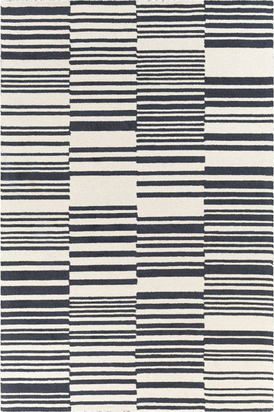BLACK AND IVORY STRIPES HAND TUFTED CARPET