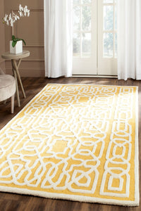 YELLOW IVORY GEOMETRIC HAND TUFTED CARPET by Imperial Knots - Image 2