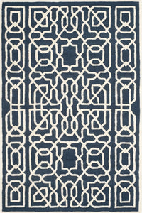 BLUE IVORY GEOMETRIC HAND TUFTED CARPET by Imperial Knots - Image 1