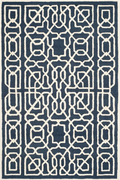 BLUE IVORY GEOMETRIC HAND TUFTED CARPET