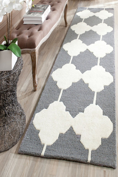 GREY IVORY MOROCCAN HAND TUFTED RUNNER