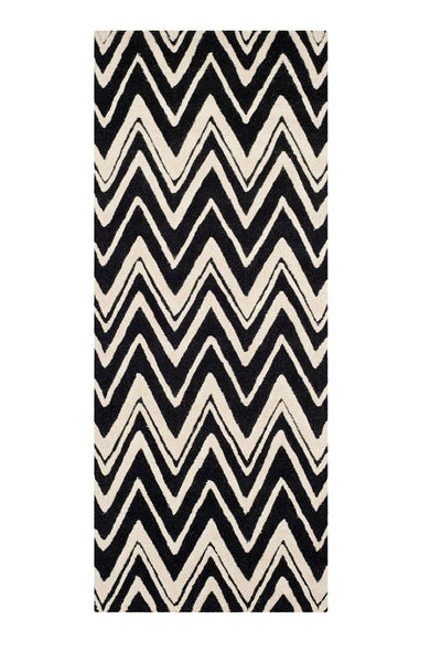 BLACK AND IVORY CHEVRON HAND TUFTED RUNNER CARPET