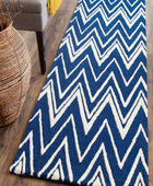 BLUE AND IVORY CHEVRON HAND TUFTED CARPET