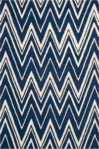 BLUE AND IVORY CHEVRON HAND TUFTED CARPET by Imperial Knots - Image 1