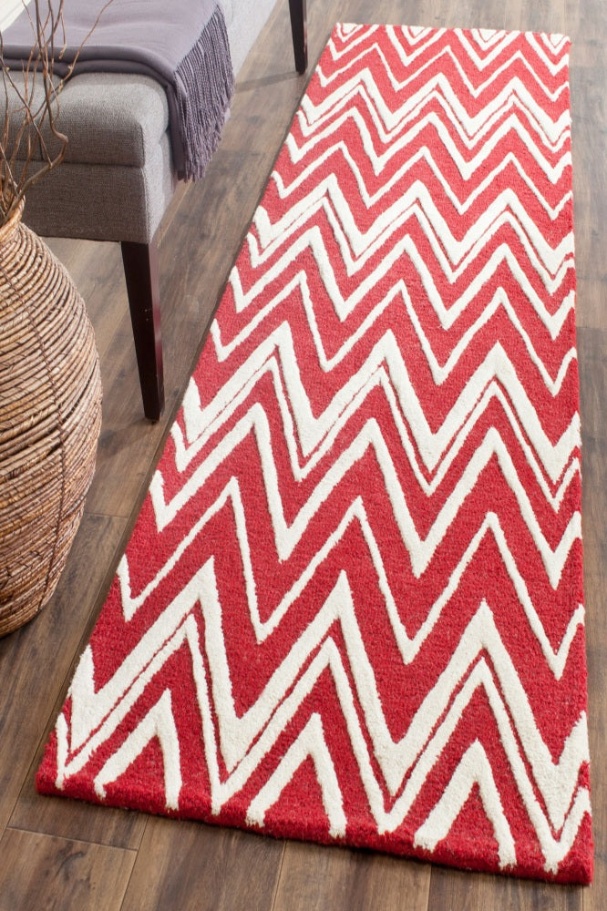 RED AND IVORY CHEVRON HAND TUFTED RUNNER