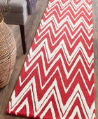 RED AND IVORY CHEVRON HAND TUFTED RUNNER CARPET by Imperial Knots - Image 2