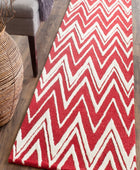 RED AND IVORY CHEVRON HAND TUFTED RUNNER CARPET