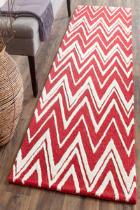 RED AND IVORY CHEVRON HAND TUFTED RUNNER CARPET by Imperial Knots - Image 2
