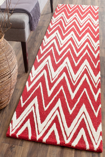 RED AND IVORY CHEVRON HAND TUFTED RUNNER