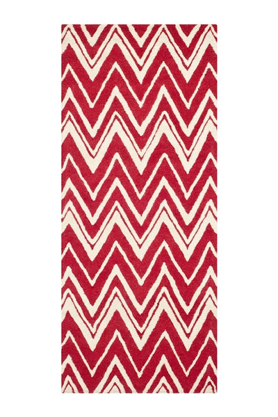 RED AND IVORY CHEVRON HAND TUFTED RUNNER CARPET