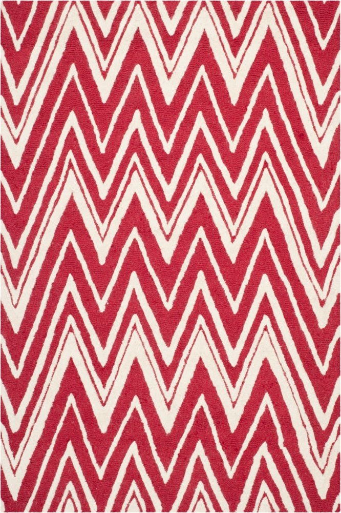 RED AND IVORY CHEVRON HAND TUFTED CARPET