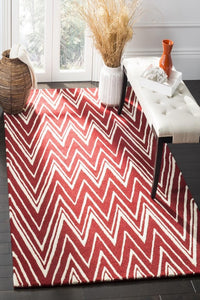 RED AND IVORY CHEVRON HAND TUFTED CARPET by Imperial Knots - Image 2