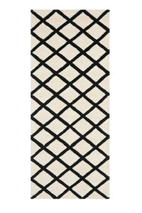 IVORY AND BLACK GEOMETRIC HAND TUFTED RUNNER CARPET by Imperial Knots - Image 1