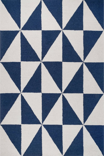 BLUE AND IVORY GEOMETRIC HAND TUFTED CARPET