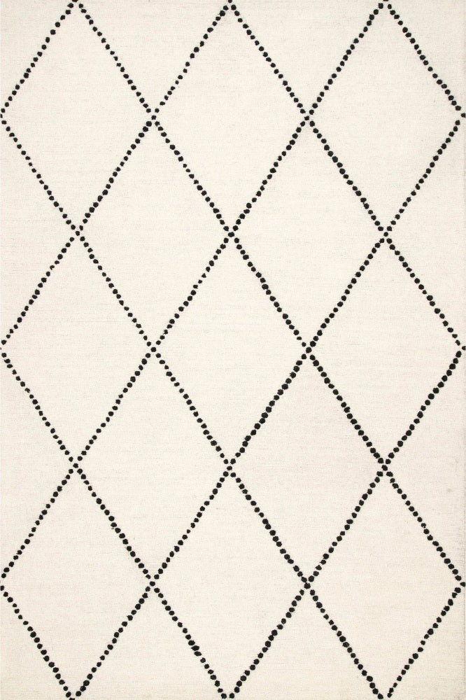 IVORY AND BLACK GEOMETRIC HAND TUFTED CARPET