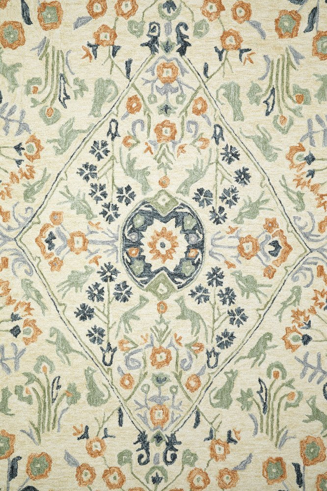 BEIGE MULTICOLOR TRADITIONAL HAND TUFTED CARPET