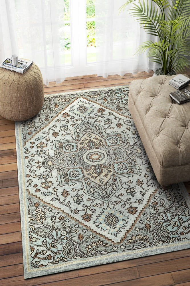 GREY MULTICOLOR TRADITIONAL HAND TUFTED CARPET