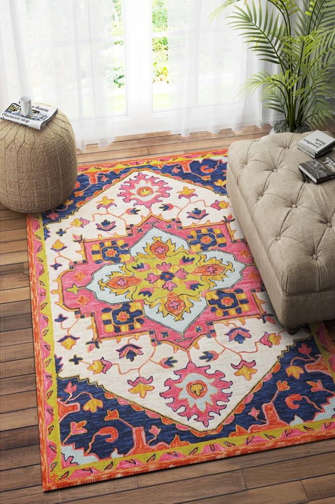 PINK MULTICOLOR TRADITIONAL HAND TUFTED CARPET