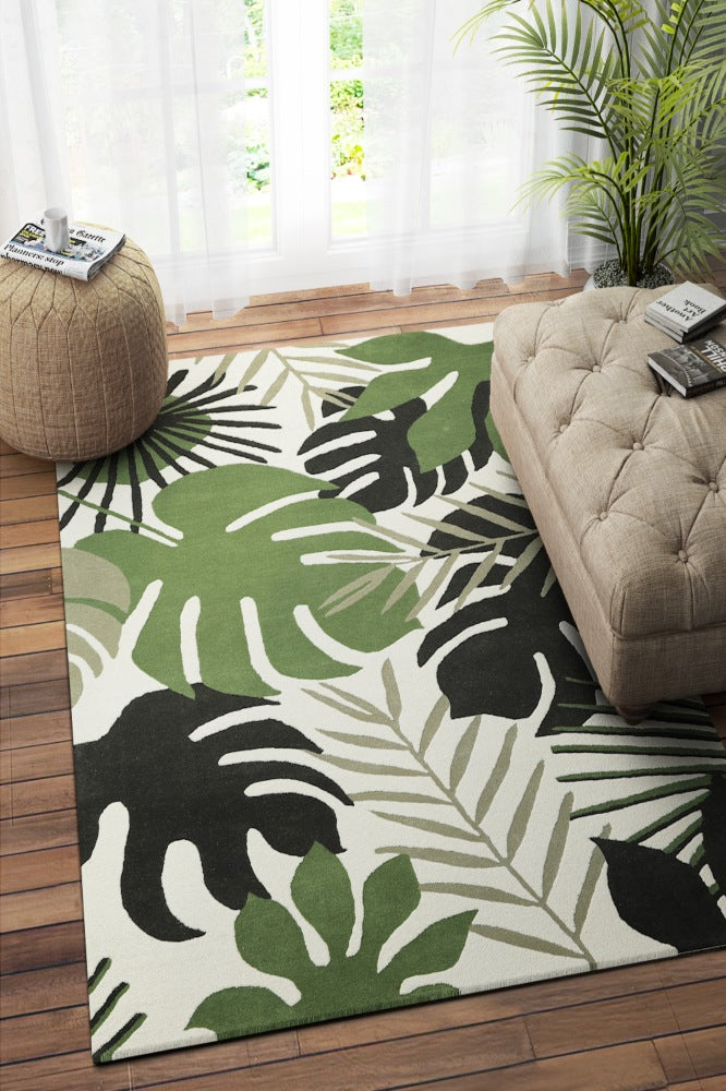 GREEN IVORY FLORAL HAND TUFTED CARPET