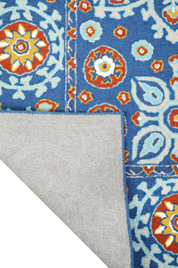 BLUE MULTICOLOR SUZANI HAND TUFTED CARPET by Imperial Knots - Image 4