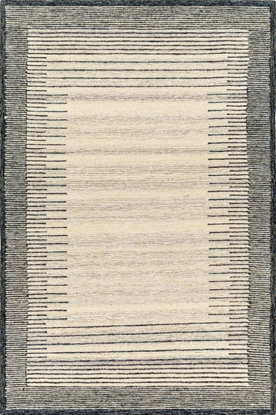 BLACK AND IVORY STRIPED  HAND TUFTED RUG