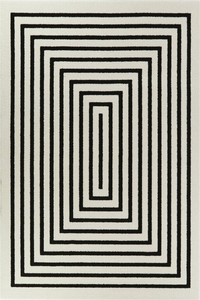 BLACK AND WHITE STRIPED HAND TUFTED RUG