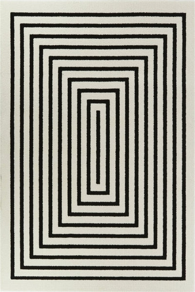 BLACK AND WHITE STRIPED HAND TUFTED RUG