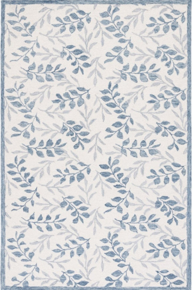 IVORY BLUE GREY FLORAL HAND TUFTED RUG