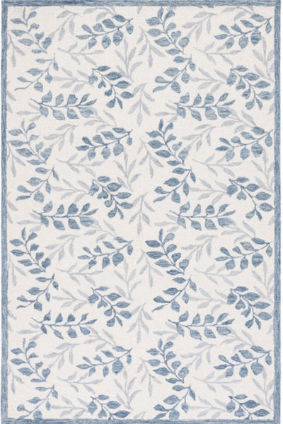 IVORY BLUE GREY FLORAL HAND TUFTED RUG