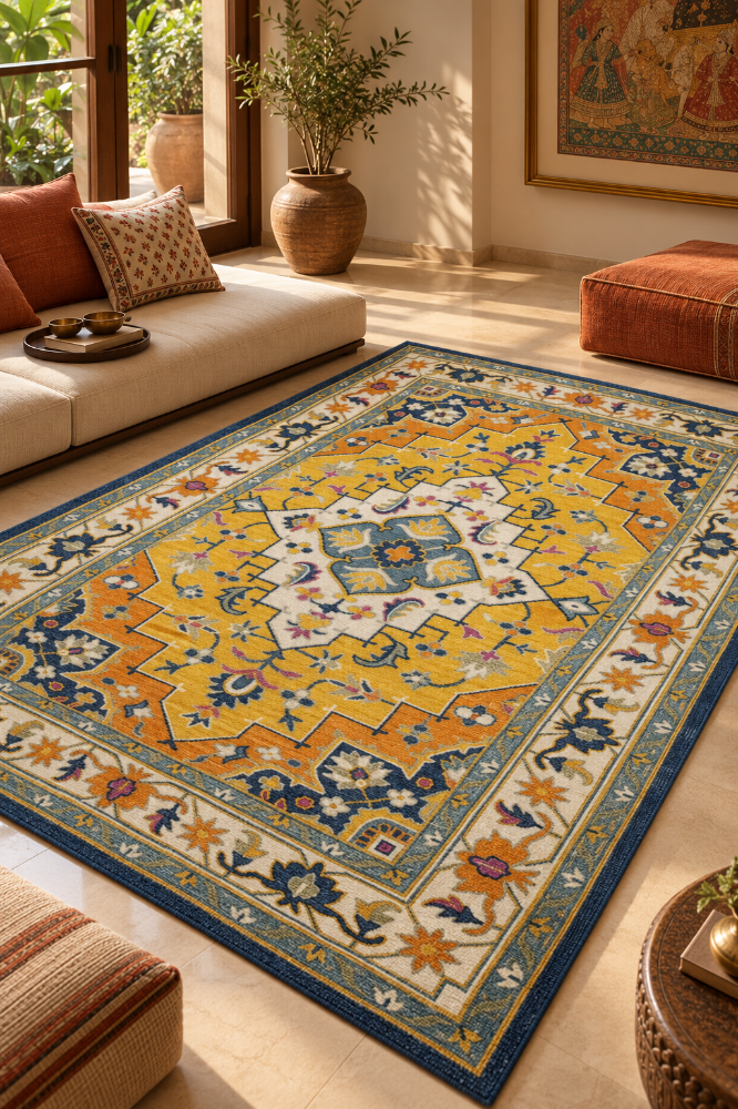 YELLOW MULTICOLOR TRADITIONAL HAND TUFTED RUG