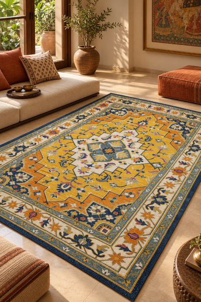 YELLOW MULTICOLOR TRADITIONAL HAND TUFTED RUG