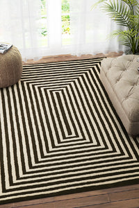 BLACK AND IVORY GEOMETRIC HAND TUFTED CARPET ROOM
