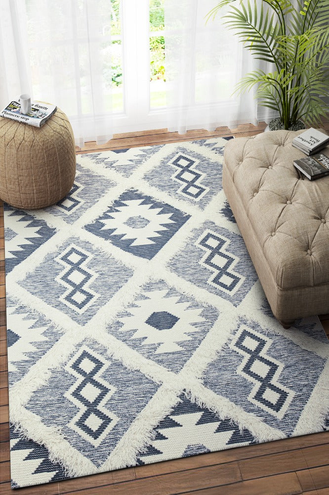 IVORY BLUE  HAND WOVEN KILIM DHURRIE by Imperial Knots - Image 1