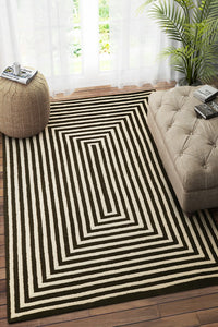BLACK AND IVORY GEOMETRIC HAND TUFTED CARPET by Imperial Knots - Image 2