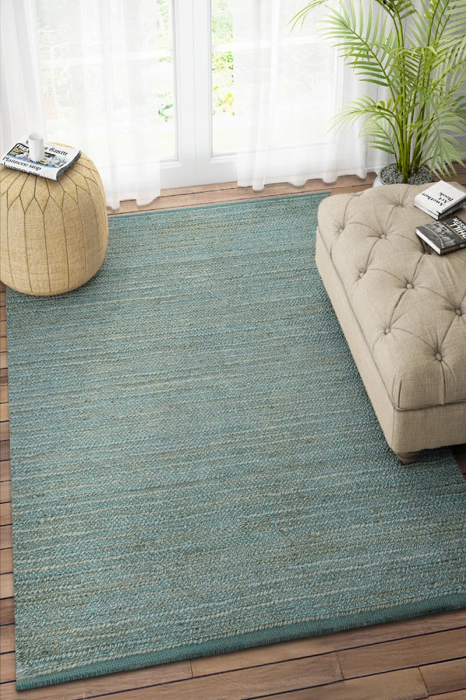 GREEN SOLID HAND WOVEN JUTE RUG