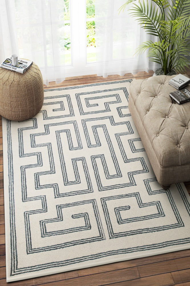 GREY AND IVORY GEOMETRIC HAND TUFTED CARPET