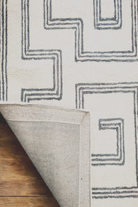 GREY AND IVORY GEOMETRIC HAND TUFTED CARPET by Imperial Knots - Image 3