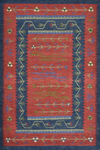 RUST AND BLUE VINTAGE HAND WOVEN KILIM DHURRIE by Imperial Knots - Image 1