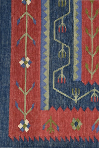 RUST AND BLUE VINTAGE HAND WOVEN KILIM DHURRIE by Imperial Knots- Image 3