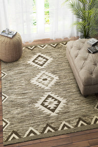 IVORY BLACK HAND WOVEN KILIM DHURRIE by Imperial Knots - Image 1