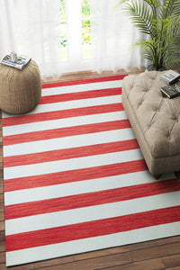 IVORY RED STRIPES HAND WOVEN DHURRIE by Imperial Knots - Image 1