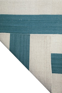 IVORY TEAL STRIPES HAND WOVEN DHURRIE by Imperial Knots - Image 4