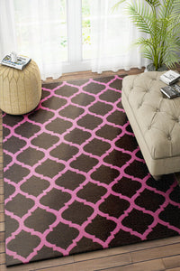 BROWN AND PINK MOROCCAN HAND WOVEN DHURRIE by Imperial Knots - Image 2