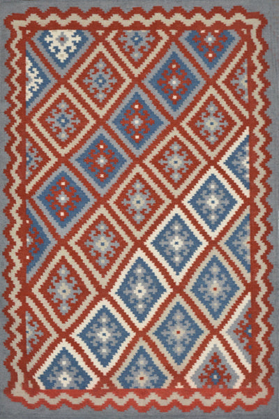 GREY RED AZTEC HAND WOVEN KILIM DHURRIE