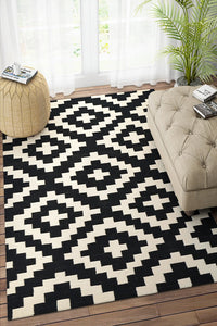 MONOCROME AZTEC HAND WOVEN KILIM DHURRIE by Imperial Knots - Image 2