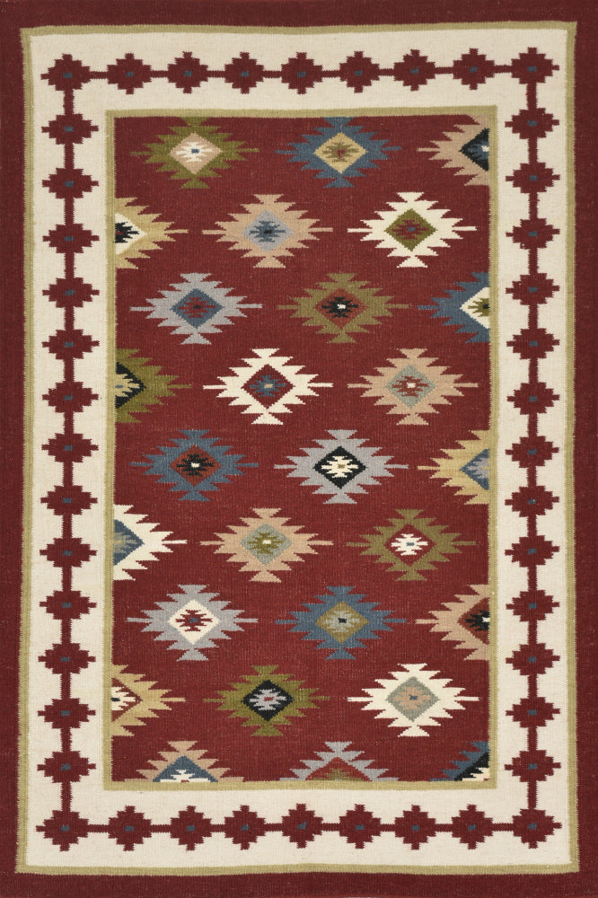 MULTICOLOR MAROON AZTEC HAND WOVEN KILIM DHURRIE