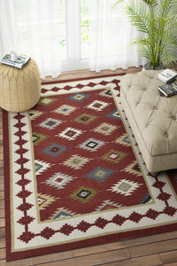 MULTICOLOR MAROON AZTEC HAND WOVEN KILIM DHURRIE by Imperial Knots - Image 2