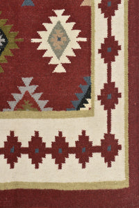 MULTICOLOR MAROON AZTEC HAND WOVEN KILIM DHURRIE by Imperial Knots - Image 3