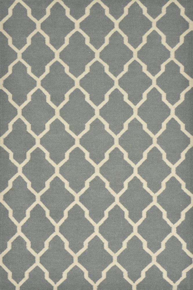 GREY AND IVORY MOROCCAN HAND WOVEN DHURRIE